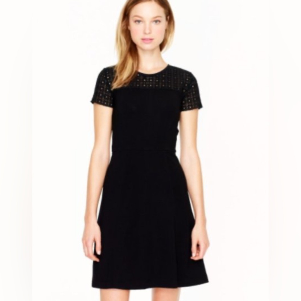 J. Crew Black Stretch  Mini Dress‎ Women’s Sz 12 with Eyelet Up Zipper Back